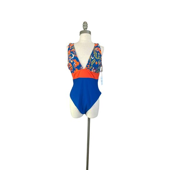 NWT- Cupshe Colorblock Plunging Tummy Control One Piece Swimsuit XL - Picture 2 of 9